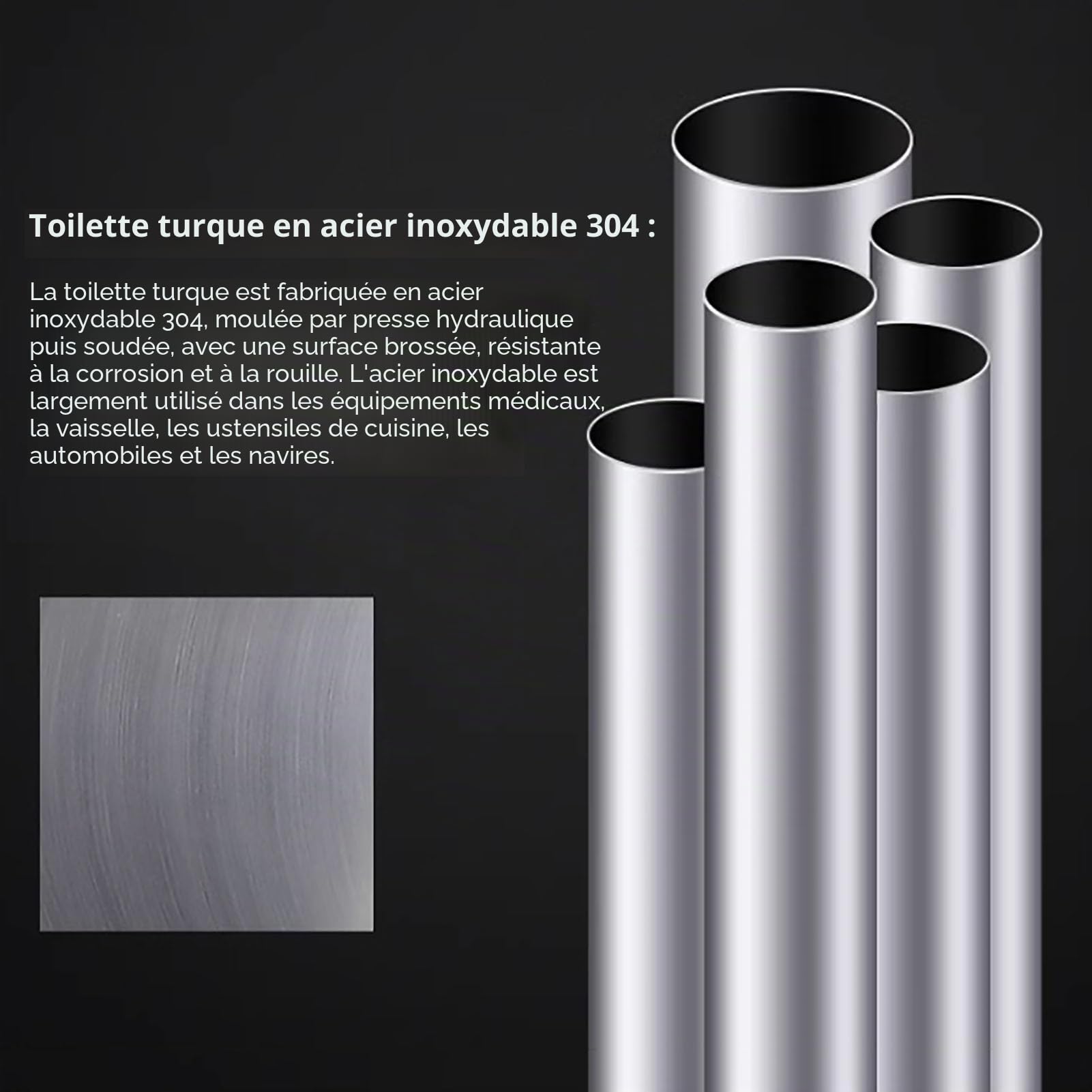 Toilettes À La Turque en Acier Inoxydable À Gros Alésage, Rénovation De Toilettes Rurales, Transformation De Toilettes Sèches, Utilisation Domestique sans Chasse d'eau,