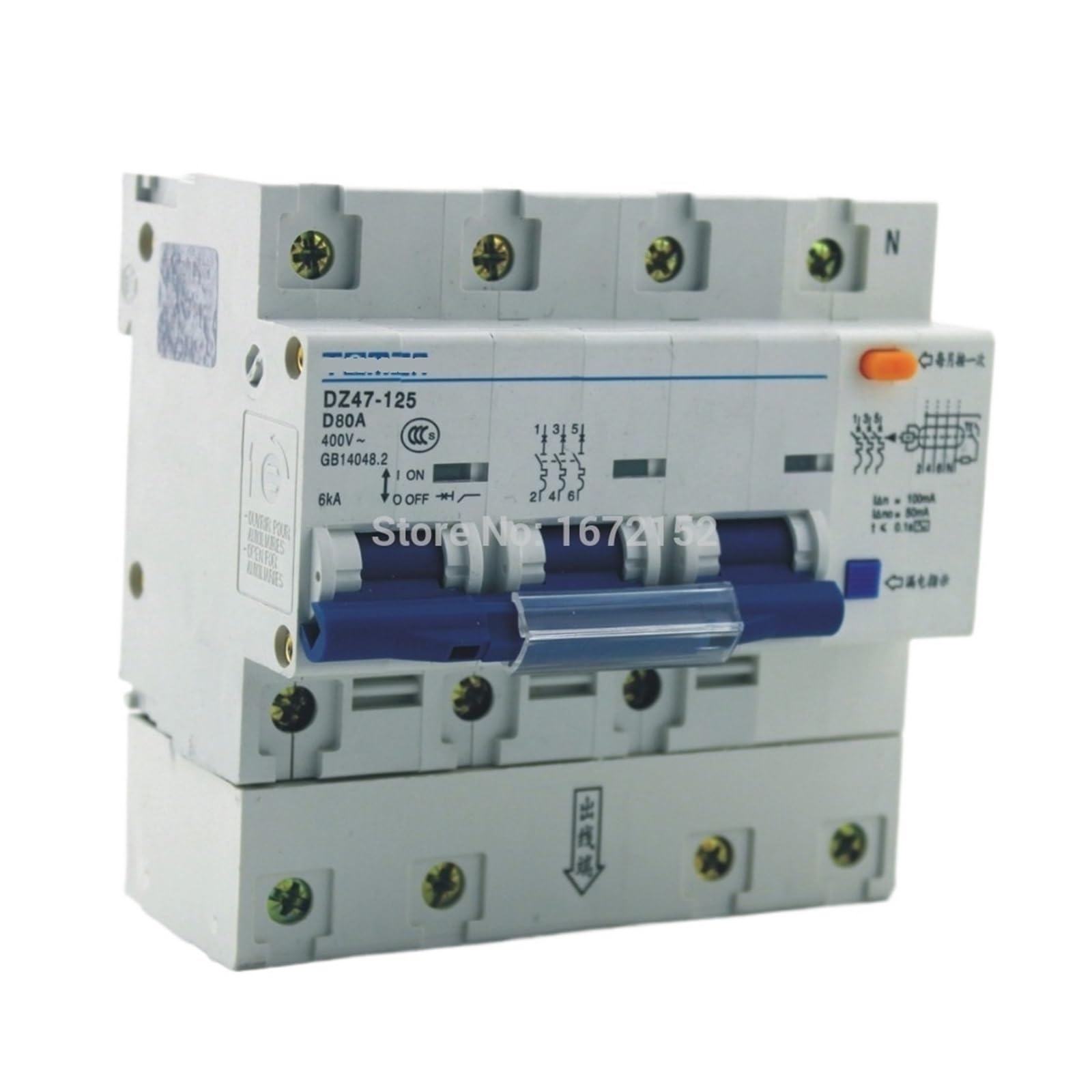 VSPPJYFG DZ47LE 3P+N 80A D-Type 400V~ 50HZ/60HZ Residual Current Circuit Breaker with overcurrent and Leakage Protection