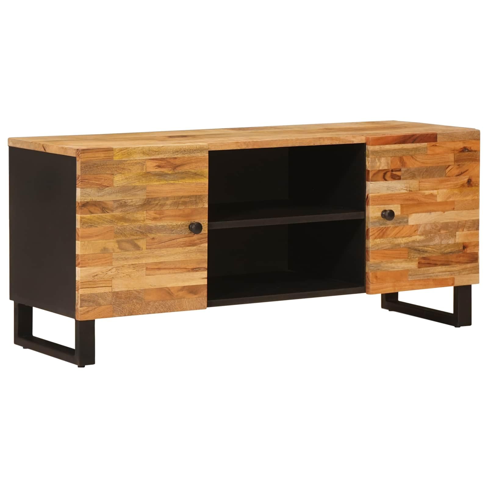 Meuble TV en Bois de Mangue Massif 105x33x46cm : Support Télévision Rustique et Moderne pour Salon