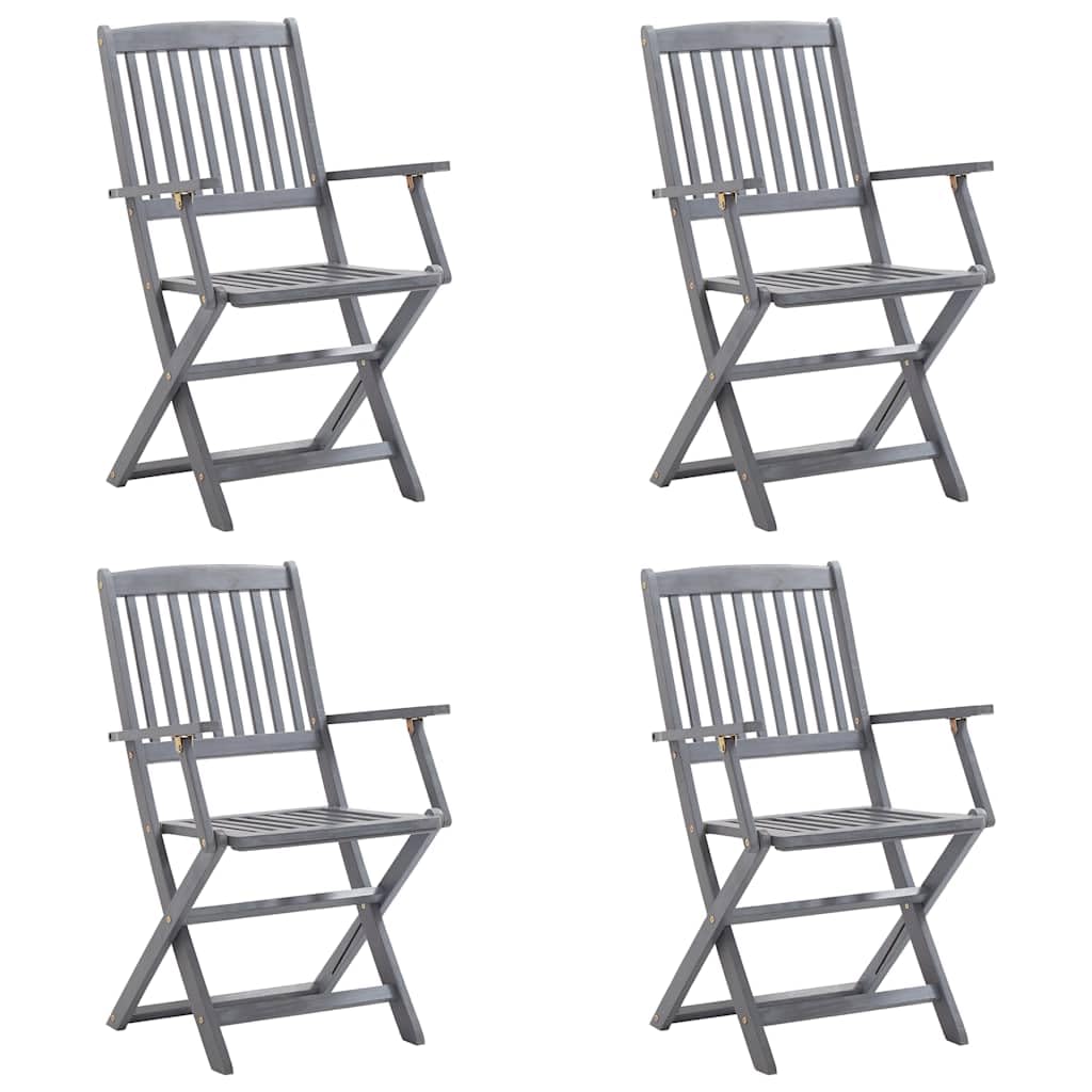 Juego de 4 sillas plegables de jardín con cojín de madera maciza de acacia, sillas de comedor plegables para terraza, sillas de madera barnizada en gris para jardín y patio, soporta hasta 110