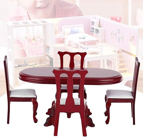 Miniatura 3 de Juego de sillas de mesa de casa de muñecas, 1:12 en miniatura, casa de muñecas, mesa de cocina, juego de sillas de mesa, accesorios para habitación,