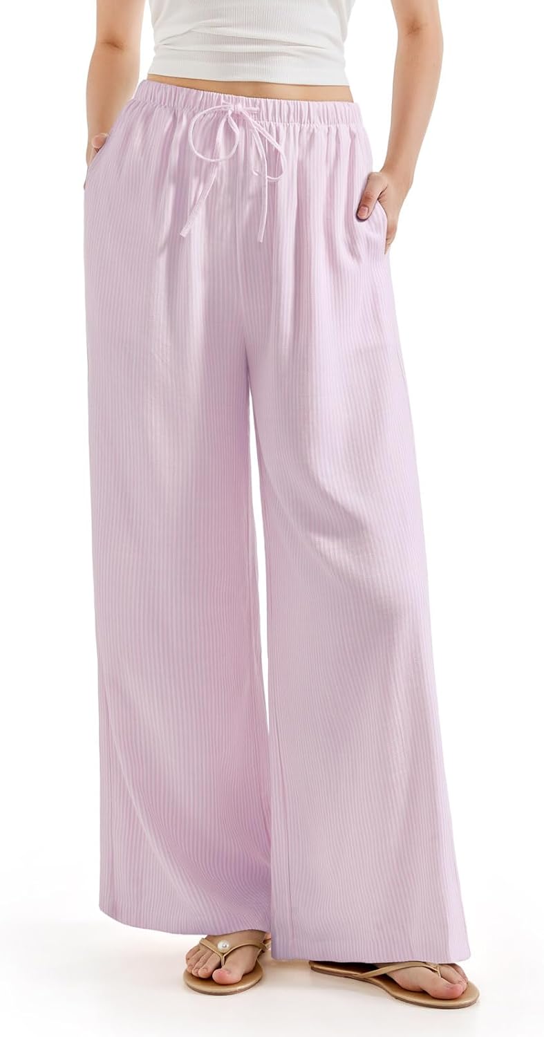 SUUKSESS Women Wide Leg Linen Pants with Pocket High Waisted Lounge Palazzo Pant