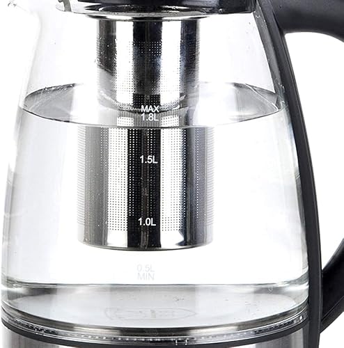 Miniatura 4 de Hervidor eléctrico de vidrio de 9.1 x 9.5 pulgadas, 110 V, 1500 W, 1.8 l con filtro, apagado automático para evitar el secado y el