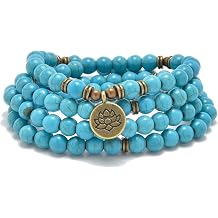 108 Natural Stone Mala Beads Yoga Bracelet with Lotus Charm
