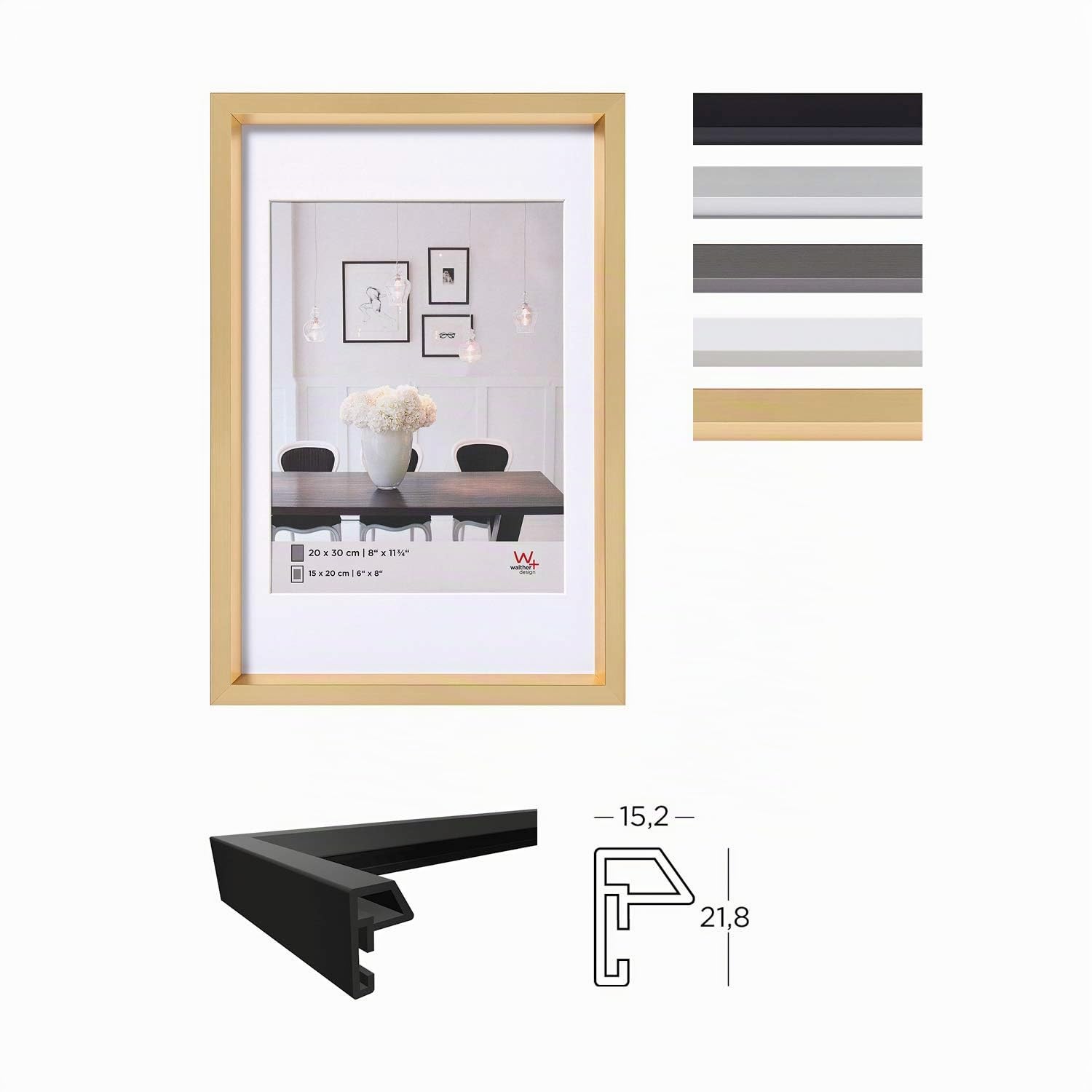 walther design Cadre Photo Noir 50 x 60 cm avec Passe-Partout, Cadre Plastique Style Acier ES060B