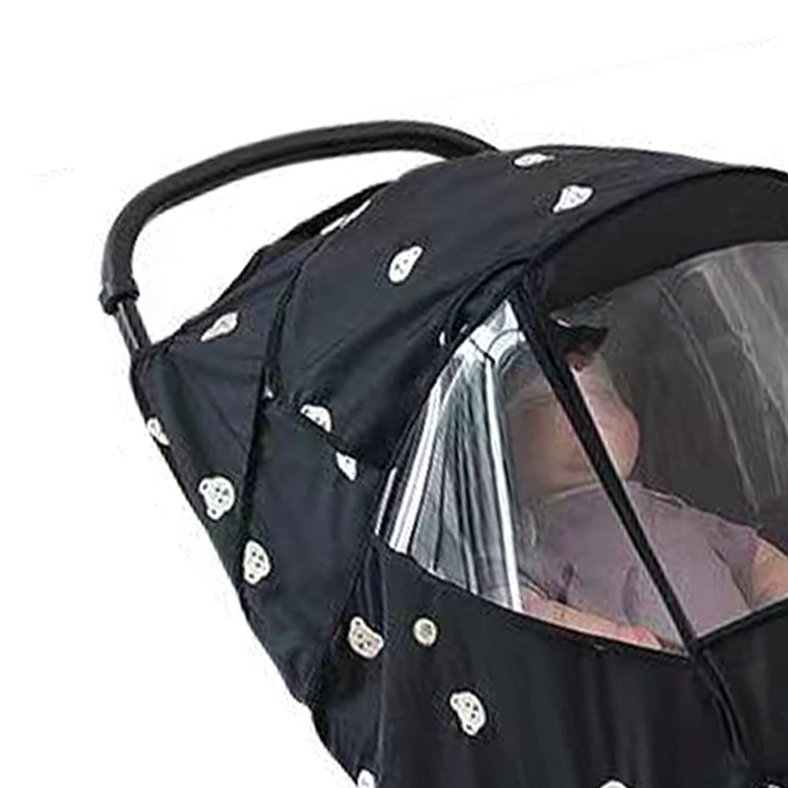 Cryfokt Winddichter Kinderwagen-Regenschutz, Niedliches Bärenmuster, Wasserdicht für Reisen, Outdoor-Aktivitäten, Oxford-Stoff (BLACK)