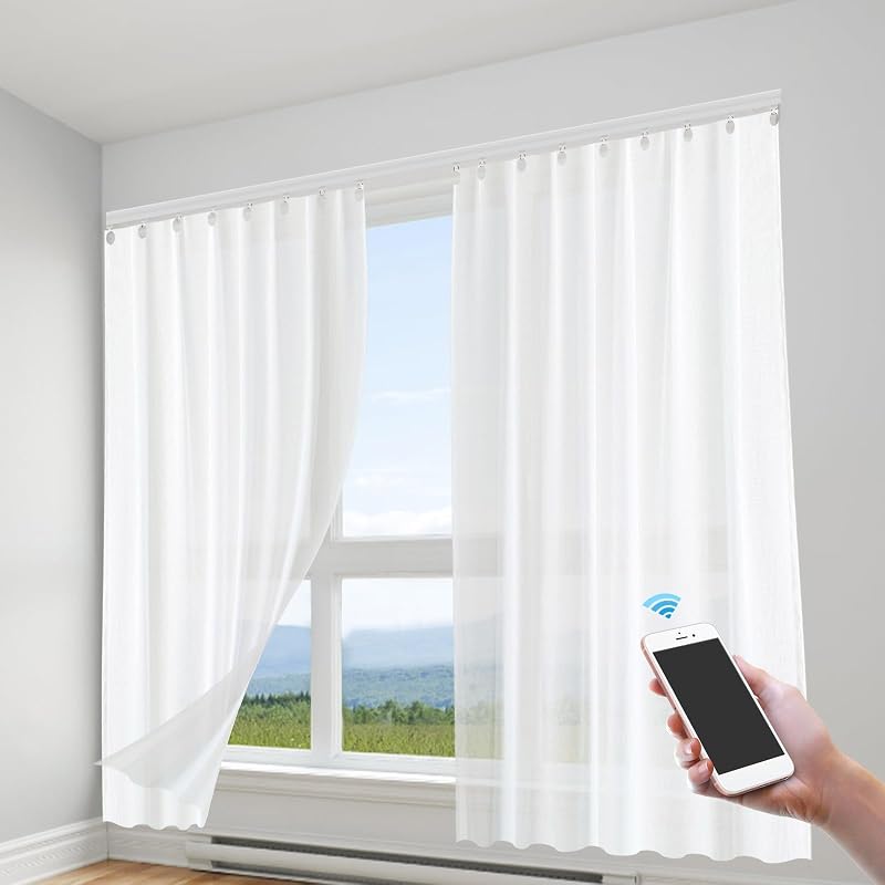 Riel de cortina motorizado Smart WiFi Voice, riel eléctrico de 88 libras para ventana | Voz + APP + Control Remoto RF | Función de temporizador | Capacidad de 88 libras | Bajo nivel de ruido <45 dB | Fácil instalación