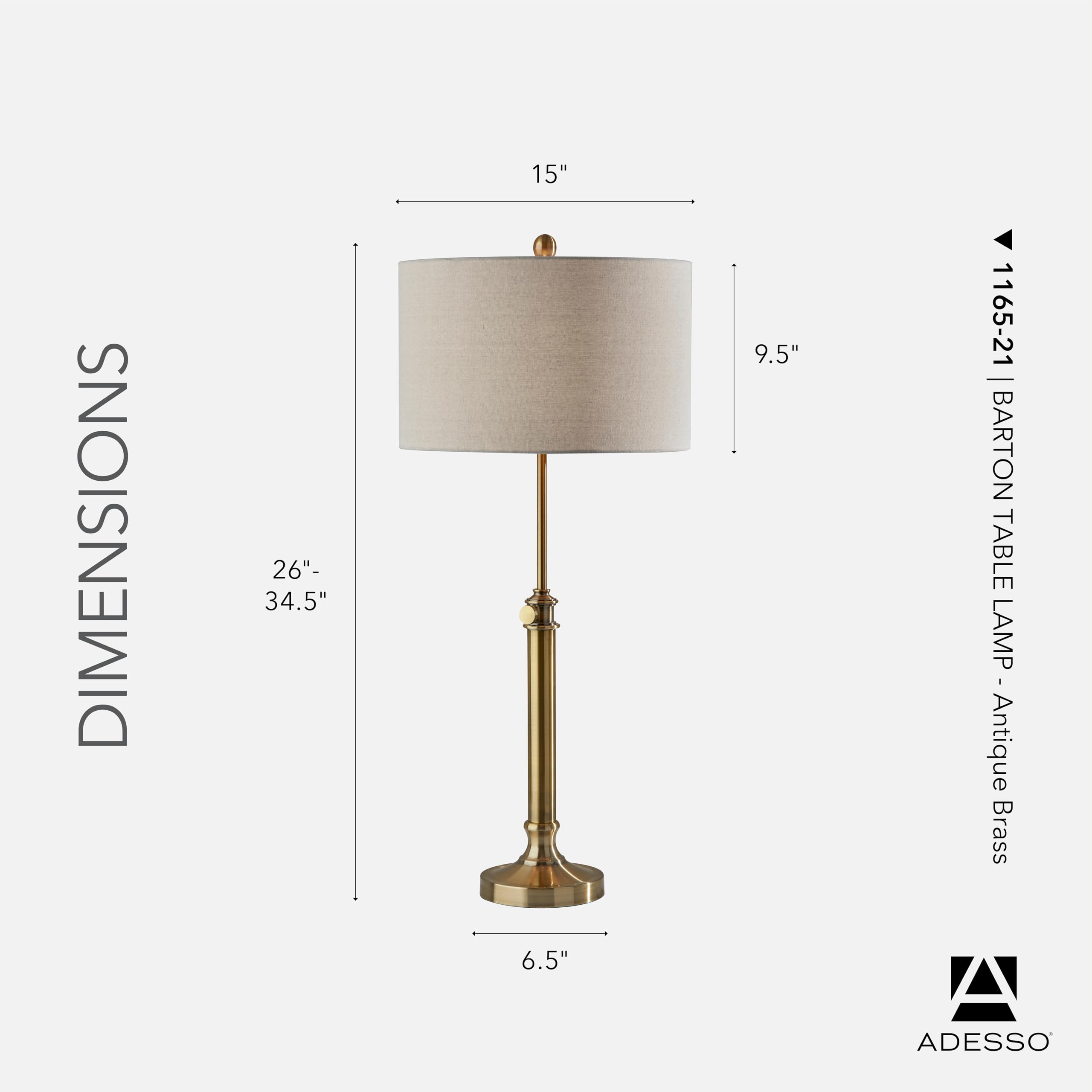 Adesso Antique Brass Table Lamp with Oatmeal Linen Shade