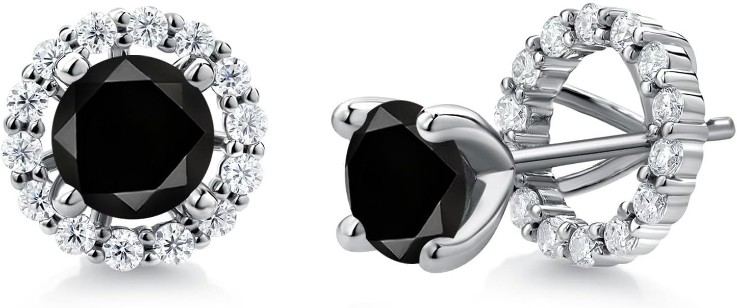 Gem Stone King 925 Sterling Silver Stud Earrings Round Black Diamond and Moissanite (2.52 Cttw)