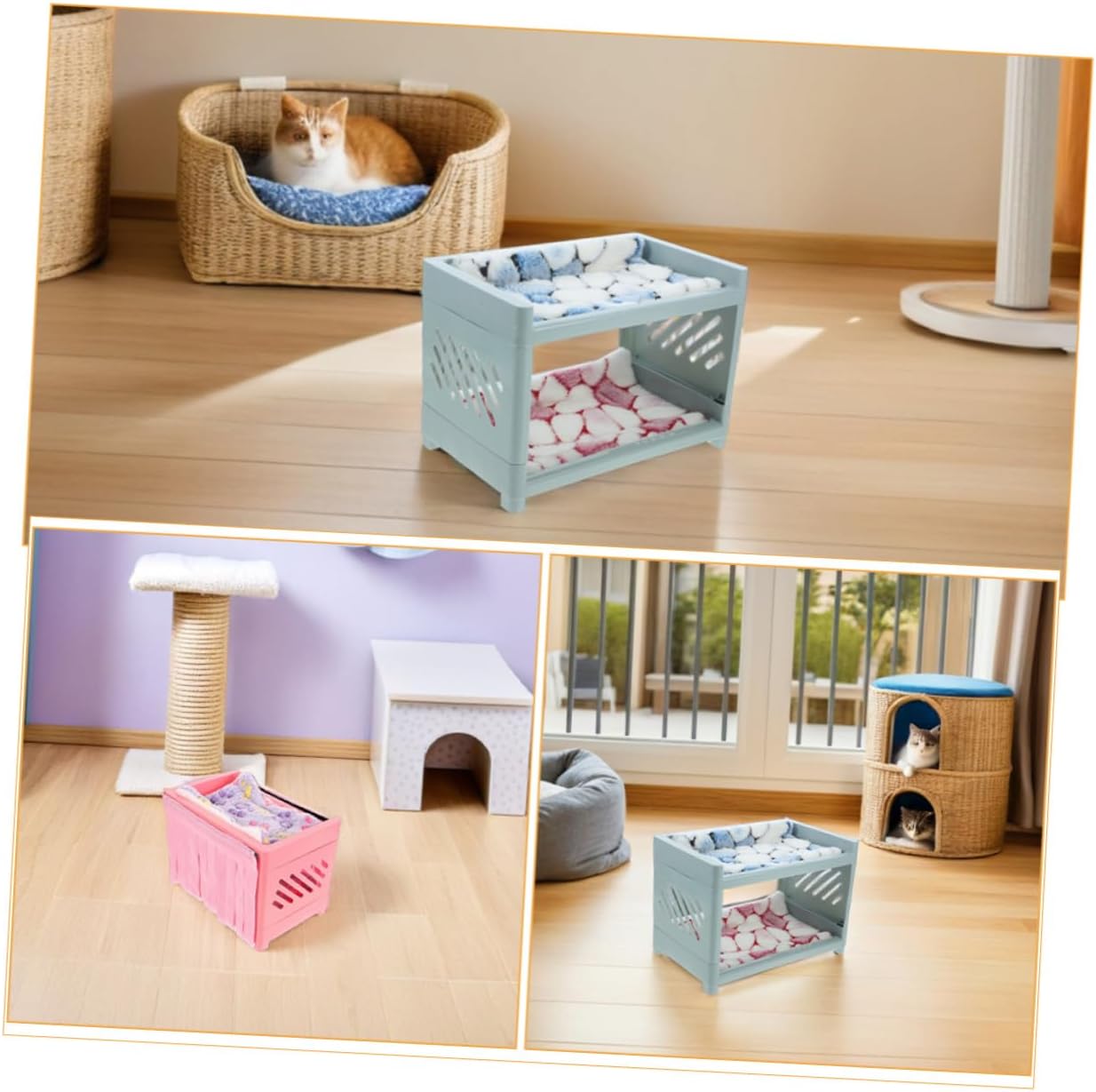 Luxshiny 2 Sets Hamster Hideout House Double-Layer Small Animal Cave Bed with Mats and Blankets for Guinea Pigs, Sugar Gliders, Gerbils, and Mice Random Color