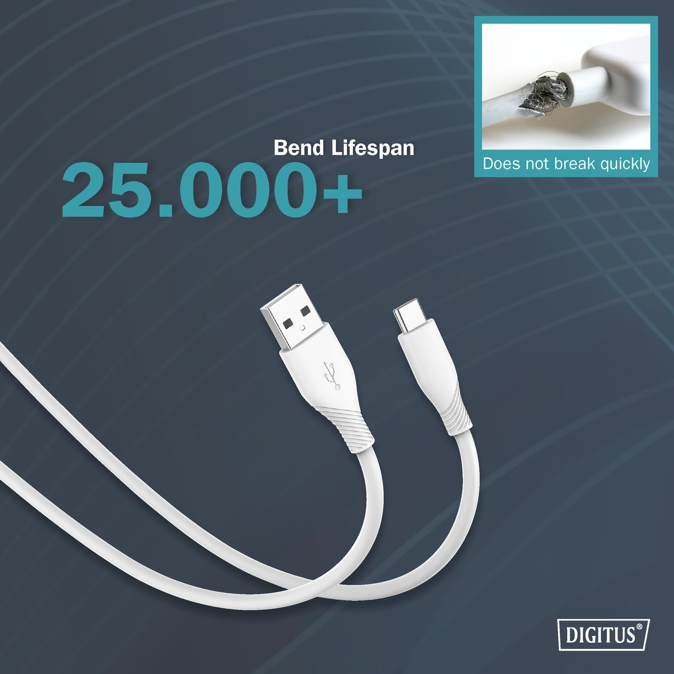 DIGITUS USB 2.0 Connection Cable - 1 m - USB-A to Type-C - High-Speed 480 Mbps - 60 W Power Delivery - Flexible Silicone Cable - White - for iPad, iPhone, Android Smartphones, Tablets, Laptops