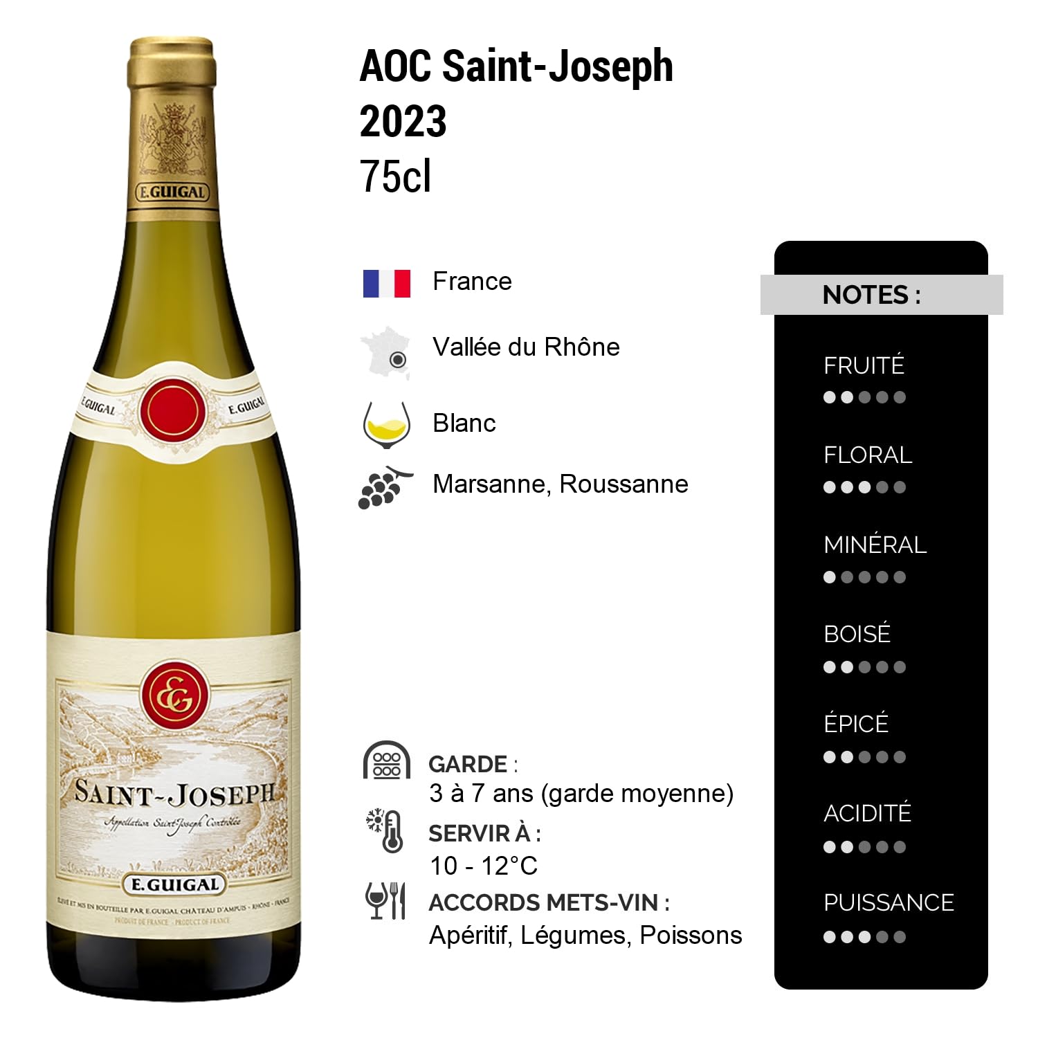 Saint-Joseph - Blanc 2023 - Maison Guigal - Vin Blanc de la Vallée du Rhône (6x75cl)