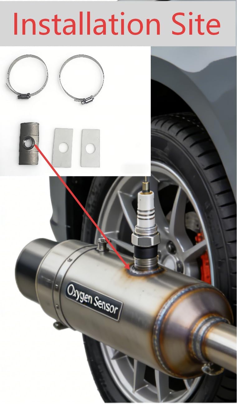 60012 Car Universal Oxygen Sensor Bung Kit - No-Weld Exhaust Mount with 18mm x 1.5 Thread, Stainless Steel Clamps & Gaskets, for Standard Round Exhaust Pipes