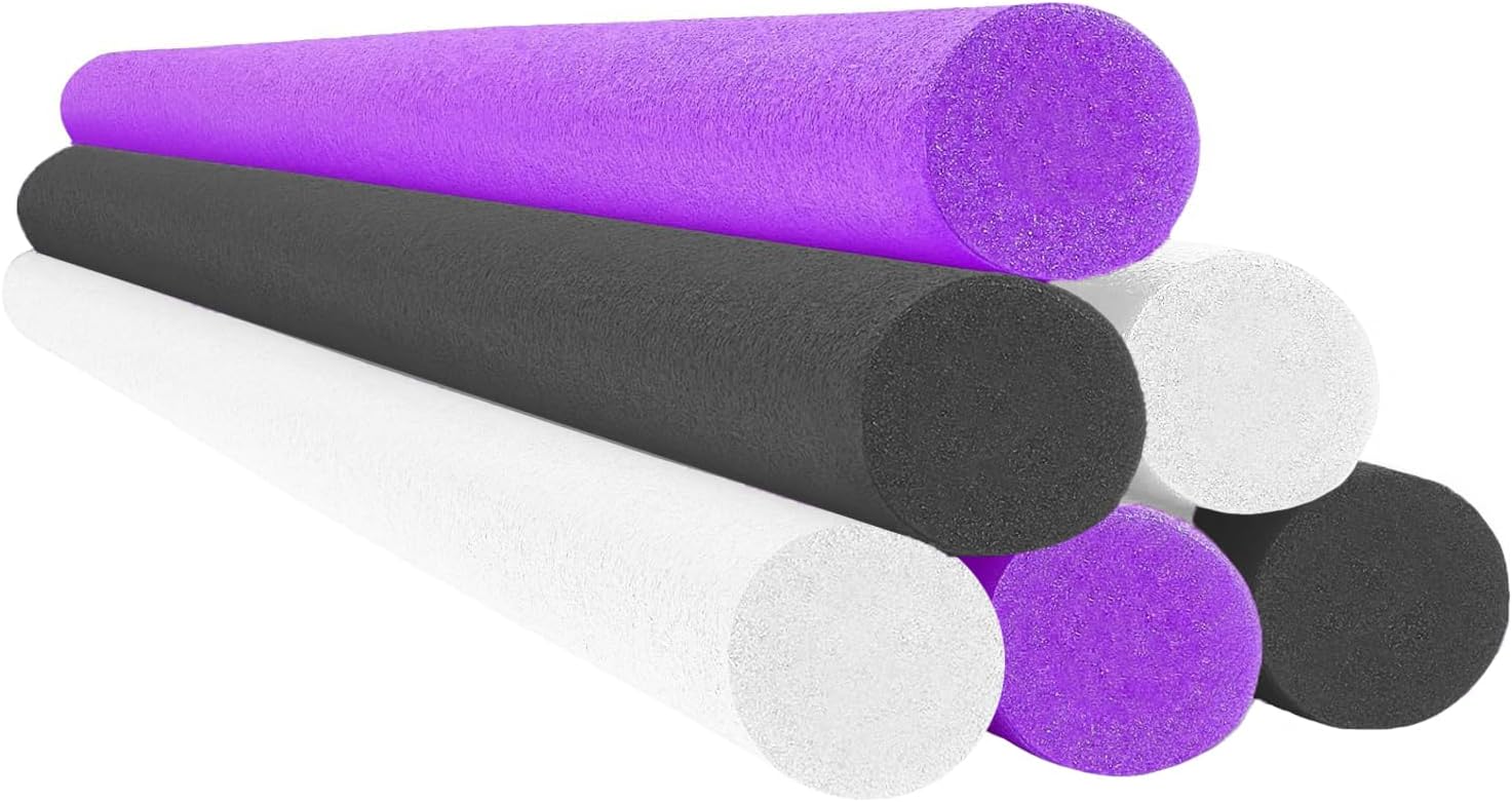 Black, White, Purple Variety Pool Noodles 52" x 2.5" Inch Swimming Solid Core Foam Tube, Floating Thick Noodles for Floating, Pool Accessories