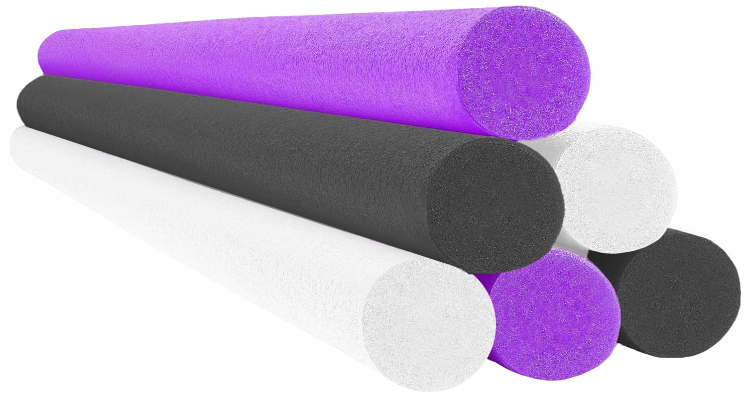 black, white, purple variety pool noodles 52" x 2.5" inch swimming solid core foam tube, floating thick noodles for floating, pool accessories