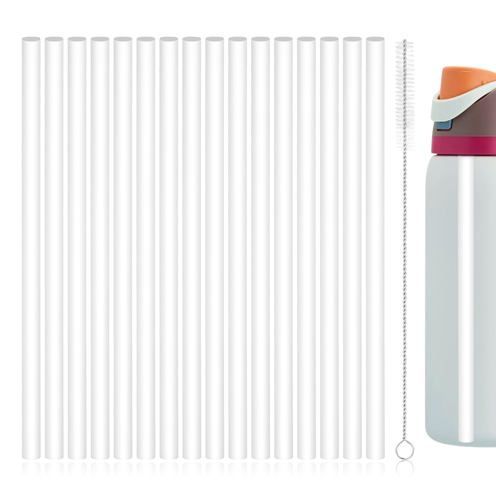 16szt Wymiennych Słomek, Kompatybilnych z Owala Freesip Butelką na Wodę o Pojemności 24oz/32oz Wielokrotnego Użytku Plastikowe Słomki ze Szczoteczką Czyszczenia Akcesoria Kubków Termicznych (Białe)