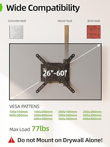 Miniatura 2 de USX MOUNT Soporte de pared para TV con certificación UL para la mayoría de televisores de 26 a 60 pulgadas, soportes de TV de montaje en pared con