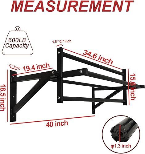 Miniatura 5 de BESTHLS Barra de dominadas montada en la pared y estación de inmersión, barra de dominadas resistente para montaje en pared, barra de dominadas
