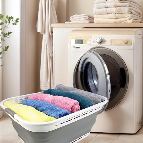 Miniatura 9 de SAMMART Cesta plegable de plástico para la ropa sucia de 42L (11 galones) - Contenedor de almacenamiento plegable - Cesta portátil para lavandería -