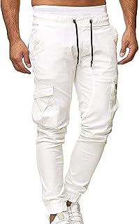 Work Pants Men Many Pockets Cargo Pants Men, Cargo Pants Men Slim Fit Cargo Pants Men Winter Tactical Pants Men Cargo Pants Stretch Outdoor Running Pants Sweatpants (Color : White, Size : Small)