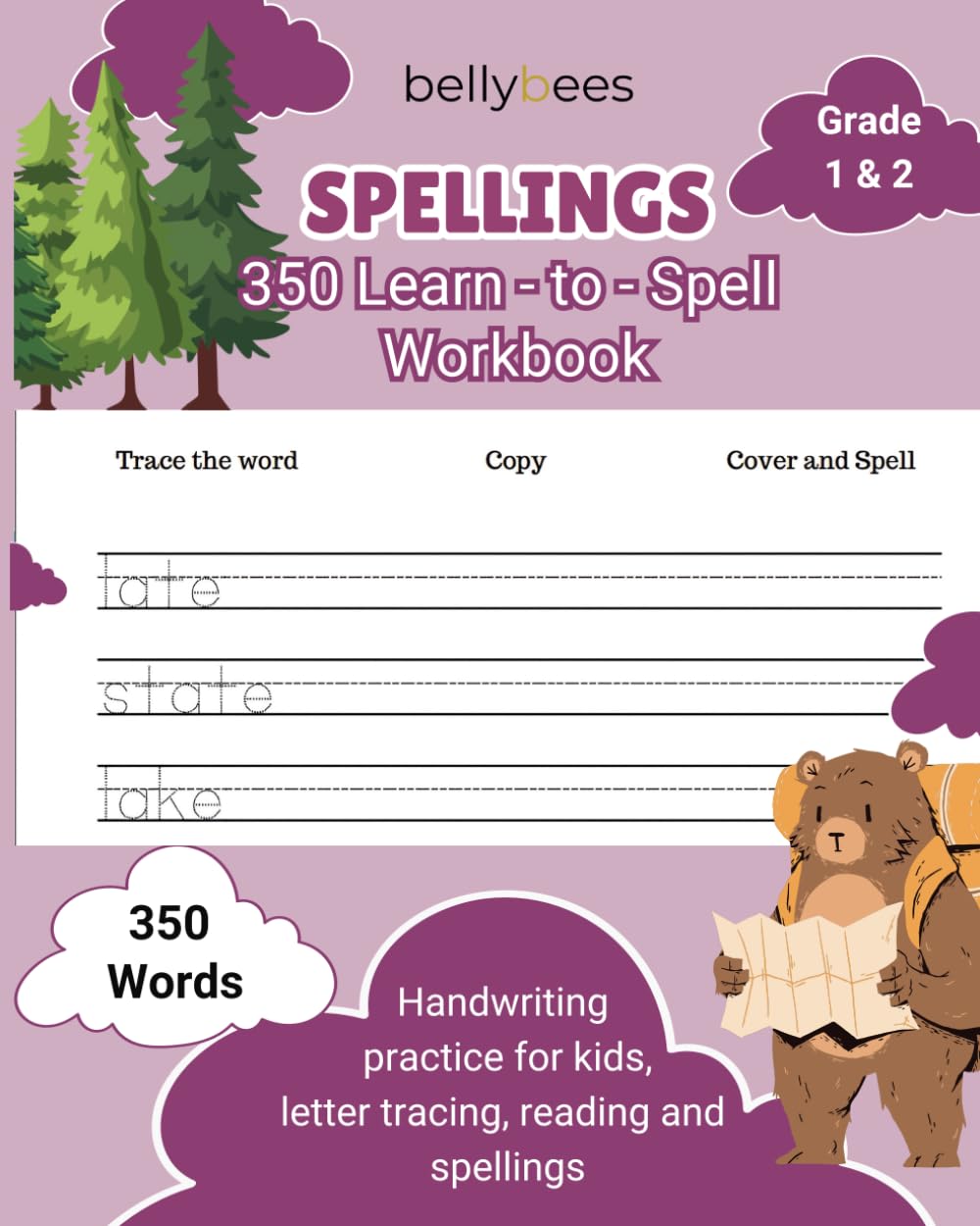 Learn to Spell Workbook with 350 Words: Handwriting practice for kids, letter tracing with reading and spellings, For Grade 1 & 2