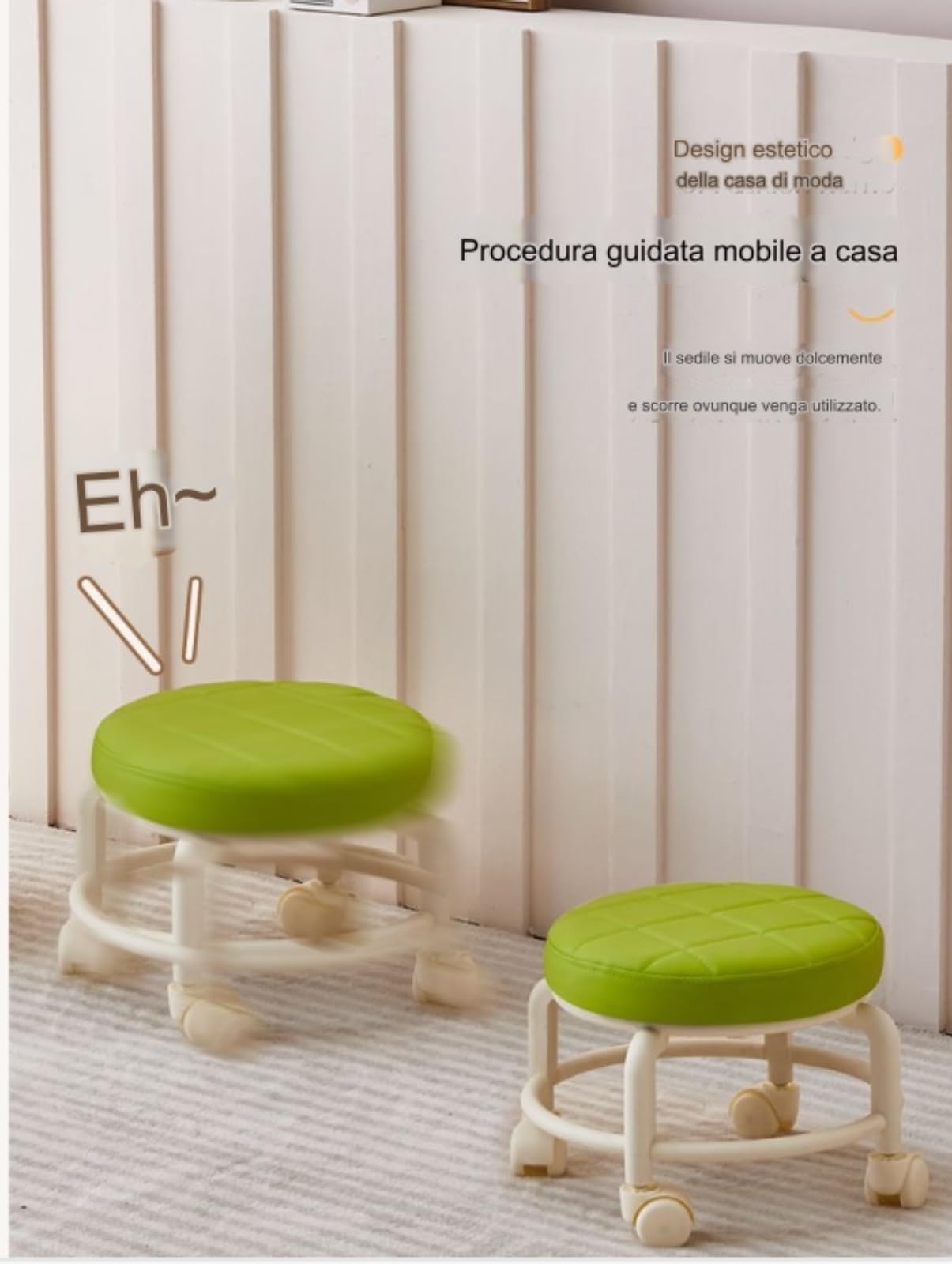 Sgabello piccolo con rotelle, sgabello per pedicure, sgabello girevole con ruote, sgabello regolabile a 360°, sgabello da toilette con rotelle, per spa, casa (beige)
