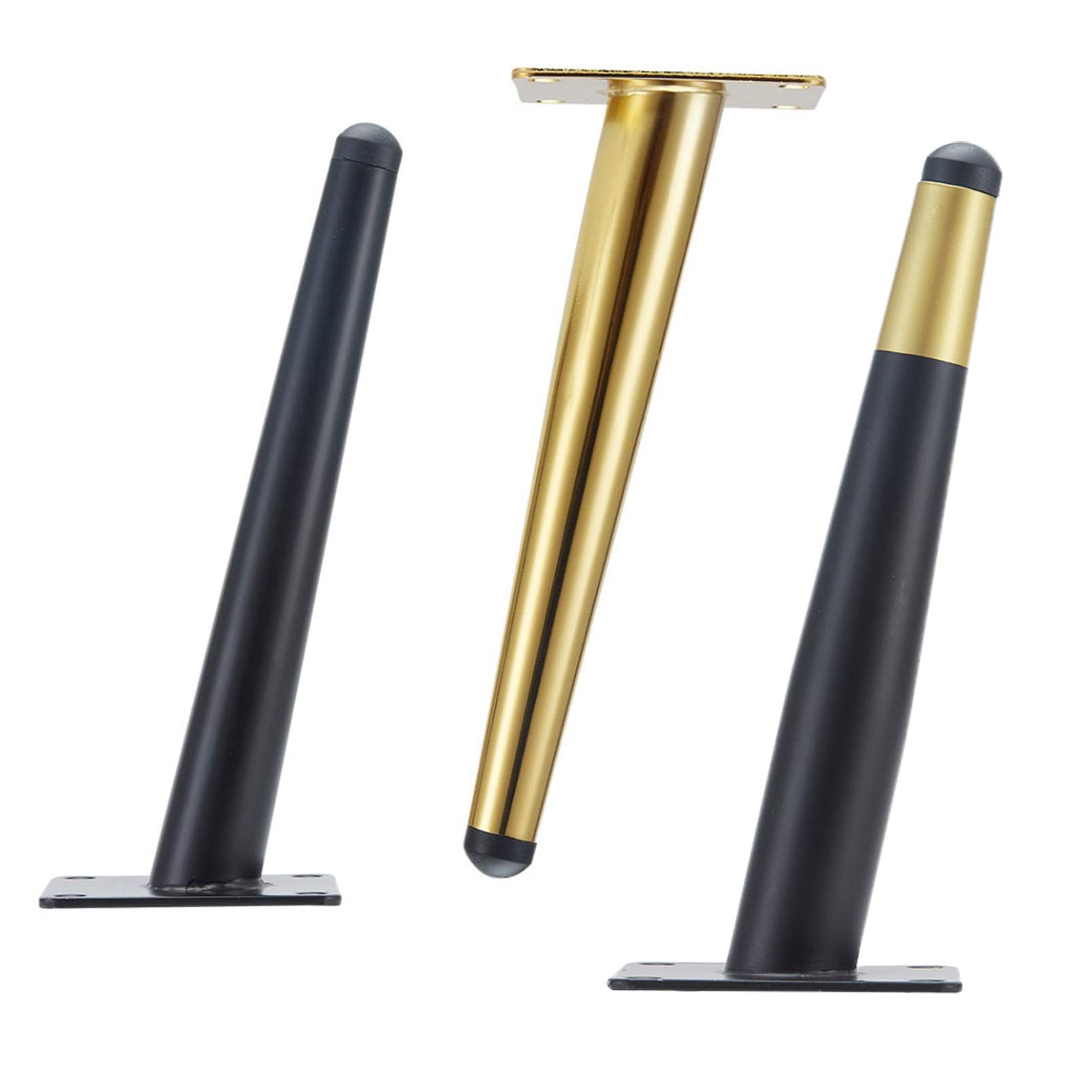 Lot de 4 Pieds de Meubles En MéTal,Pattes de Meuble En Tube CôNe,Pied de Canapé En Inclinaison,Pieds de Table En Le Fer de Bricolage,Pattes de Cabinet,pour Placard,Fauteuil(Black+gold30cm/11.8in)