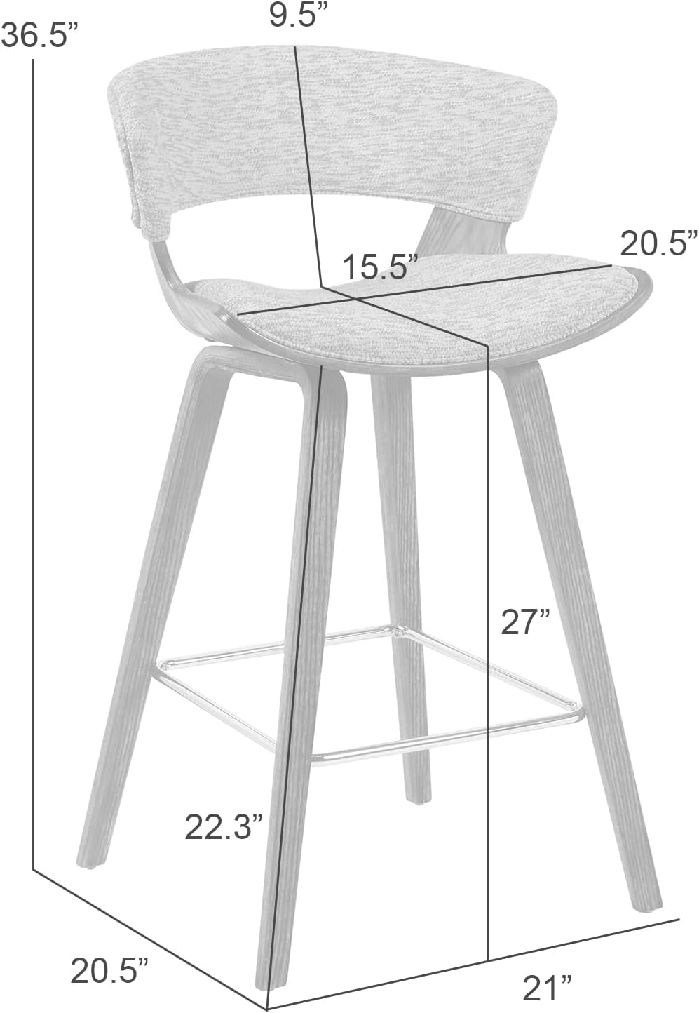 Armen Living Jagger Modern 26" Counter Height Barstool with Gravel Grey Fabric Upholstered Seat and Black Brushed Wood Veneer