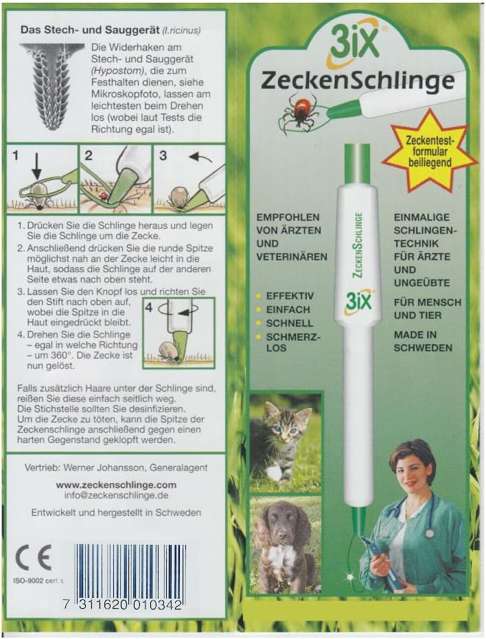 3iX Zeckenschlinge 2er Pack - zuverlässige Methode zur Zeckenentfernung - Effektiver Zeckenentferner – Zeckenzange, Zeckenhaken & Zeckenpinzette in einem – Zeckenschutz unterwegs - für Mensch und Tier