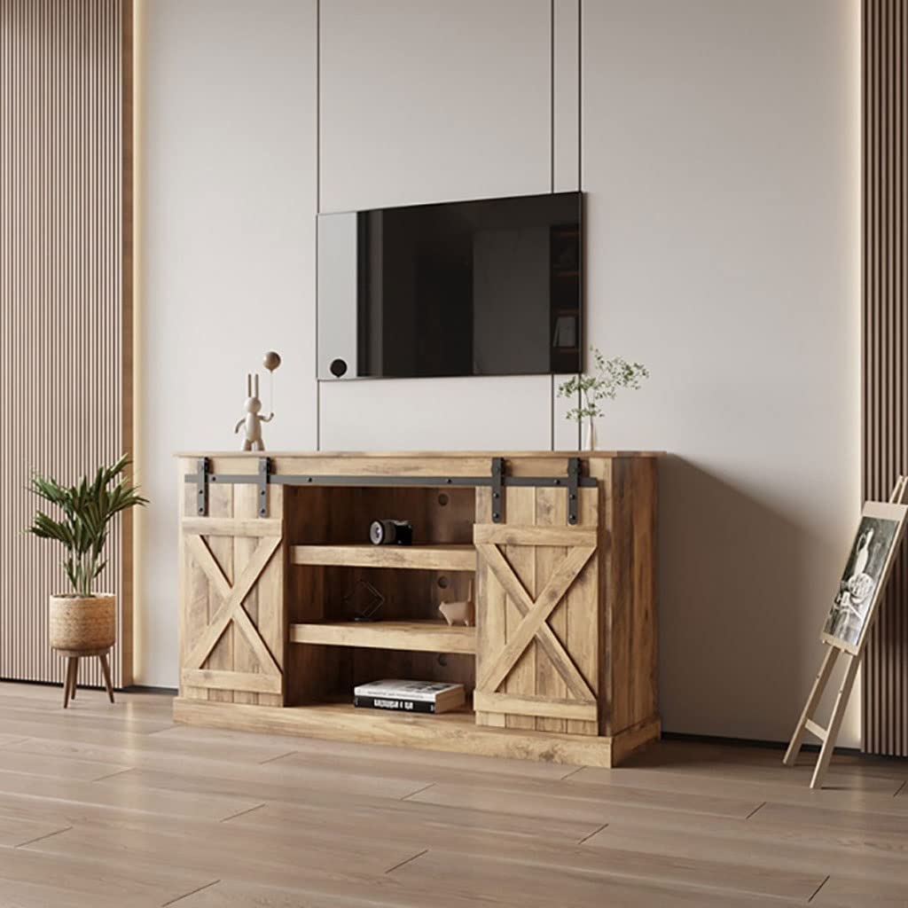 Salon Stojak TV Nowoczesny Stojak TV Media Entertainment Center Konsola Stół z drzwiami przesuwnymi Drzwi do stodoły do salonu Sypialnia Biuro