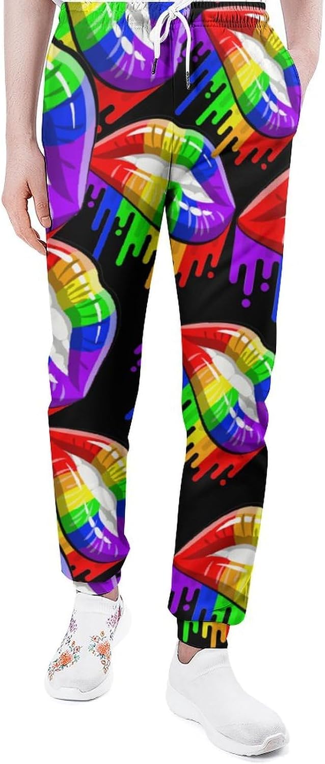 LGBT Gay Prides-Rainbow Lips Men's Sweatpants Novelty Jogging Pants Sports Running Bottoms Trousers Women