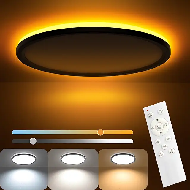 AmazeFan LED Deckenleuchte Dimmbar - 24W Fernbedienung, Nachtlicht, Schwarz