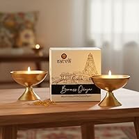 Vista 2 de Craftsman Satvik - Juego de 2 piezas de latón hecho a mano Pyali Diya lámpara de aceite ornamental Deepak Payali Deepam Kutthu Vilakku India