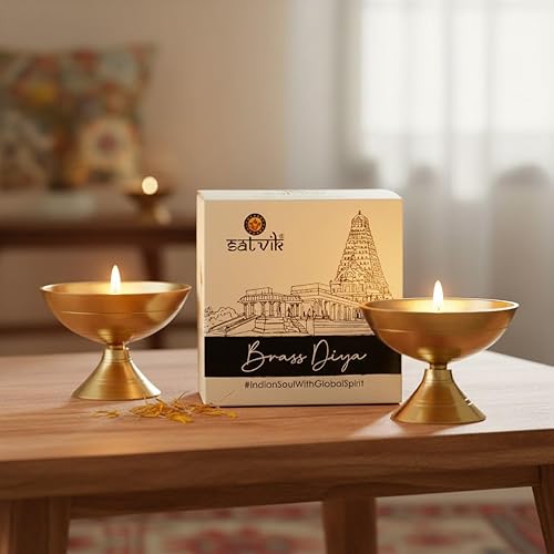 Miniatura 2 de Craftsman Satvik - Juego de 2 piezas de latón hecho a mano Pyali Diya lámpara de aceite ornamental Deepak Payali Deepam Kutthu Vilakku India