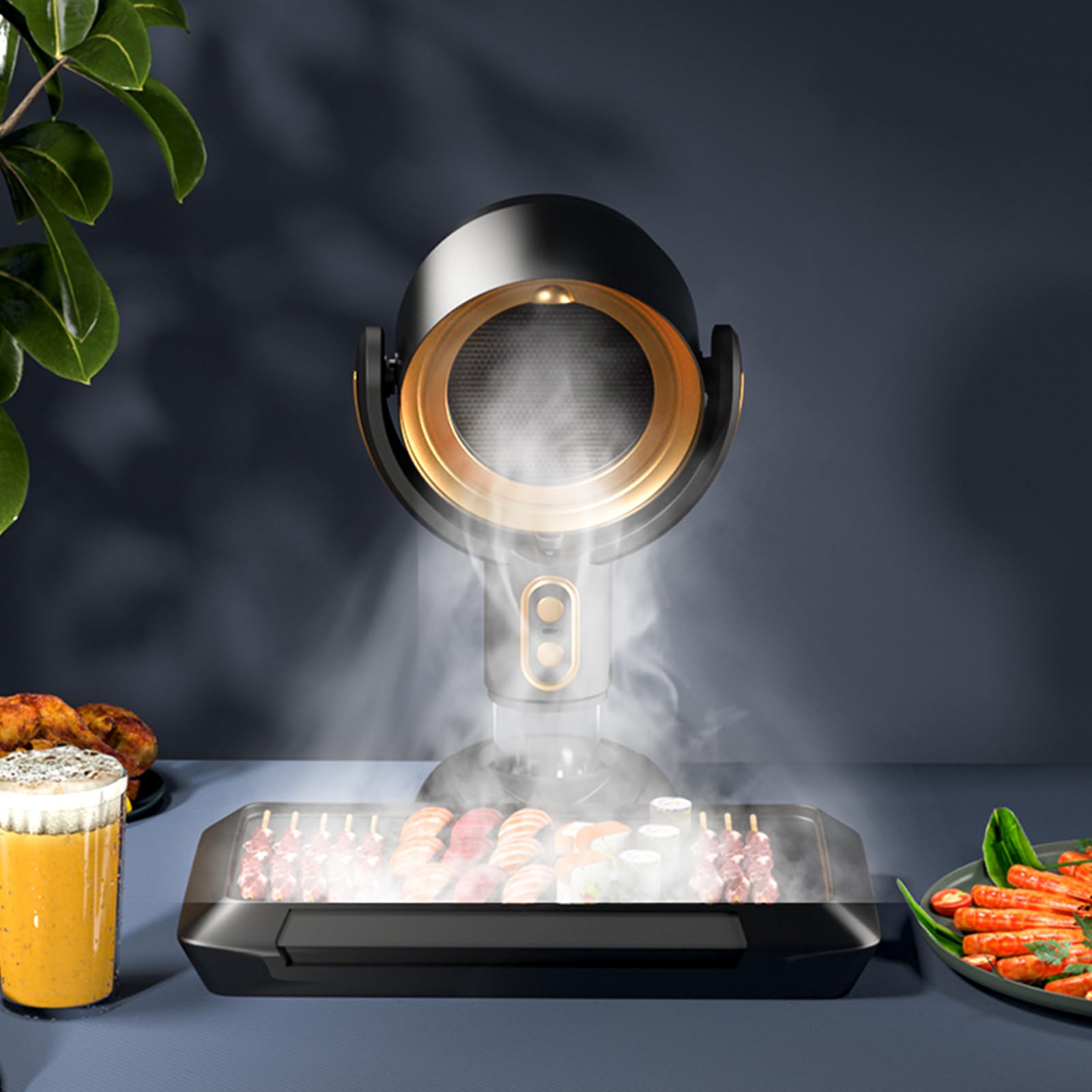 Tragbare Dunstabzugshaube USB-Aufladbar 2 Geschwindigkeitsstufen Tisch-Küchenabzug Indoor Outdoor Camping BBQ Schwarz Gold