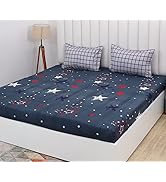 RD TREND Glace Cotton Printed All Over Elastic Fitted Double Bedsheet with 2 Pillow Covers | 210 ...