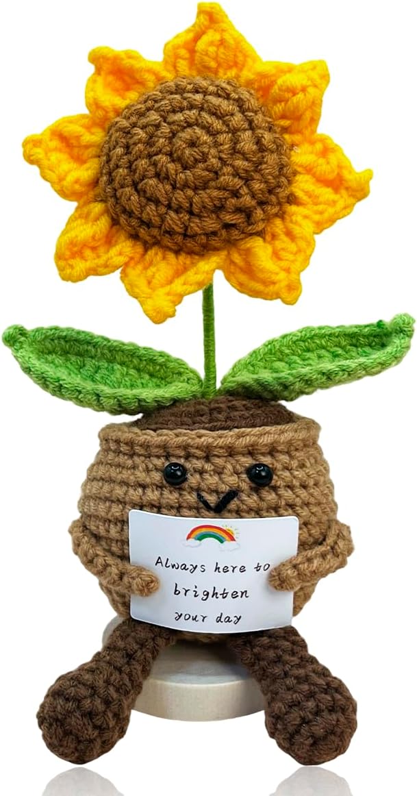 Handmade Crochet Sunflower Doll With Card - Positive Gift For Teachers, Graduation, Mom, Friends, Coworkers