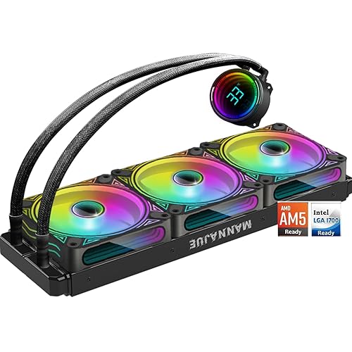 Enfriador de agua para CPU 360 ARGB con pantalla de temperatura, ventilador RGB direccionable de 14.173 in, enfriador líquido de CPU, enfriador AIO,