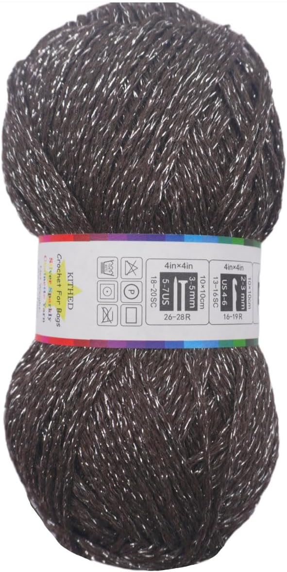 Silver Sparkly Chainette Yarn,3.5oz/98g 158yds Yarn for Crocheting and Knitting (04 Black, 1 Pack)