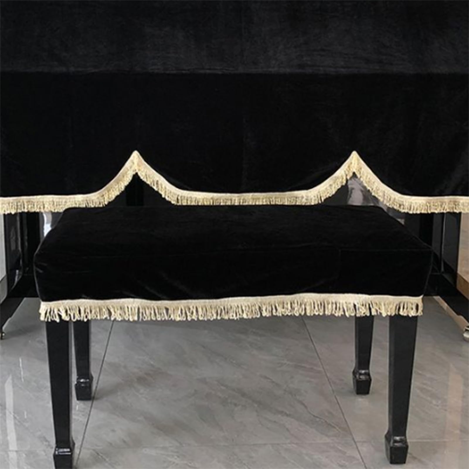 Pokrowiec przeciwpyłowy na fortepian pionowy, Pokrowiec na fortepian, nadający się do prania, z obramowaniem, wielokolorowy, wiele rozmiarów Studio(Black Stool Cover,76 * 36cm)