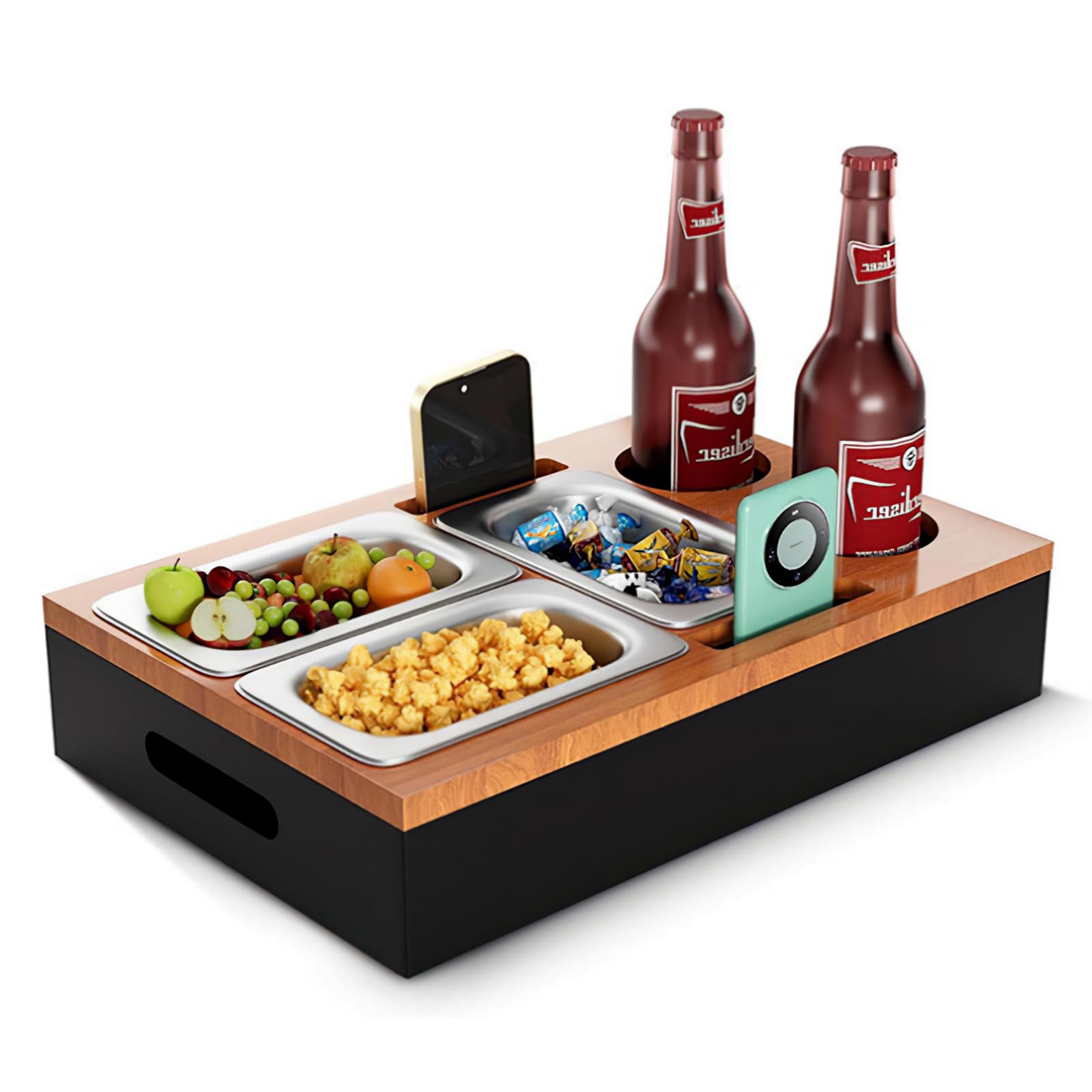 Plateau de service en bois rectangulaire compartimenté pour apéritif, fruits et sushis de salon