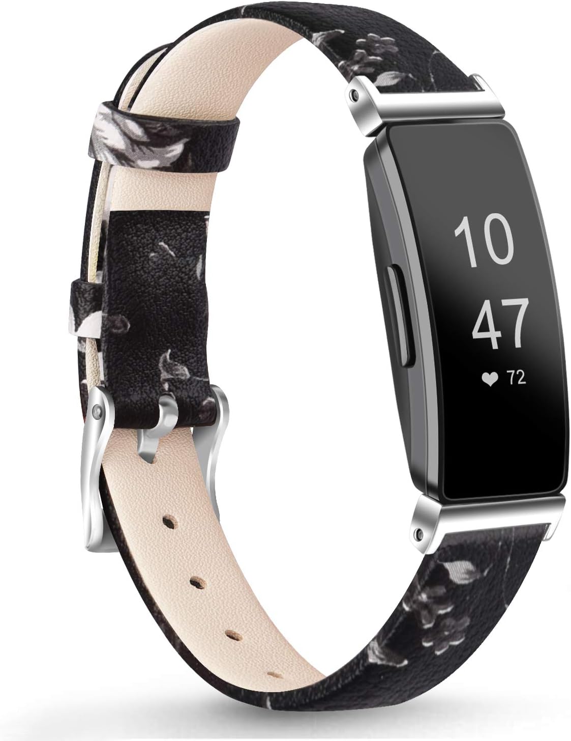 Leather Bands Compatible with Fitbit Inspire HR Bands for Women Men, Replacement Leather Bands for Fitbit Inspire & Fitbit Ace 2 & Fitbit Inspire HR (Floral Gray)
