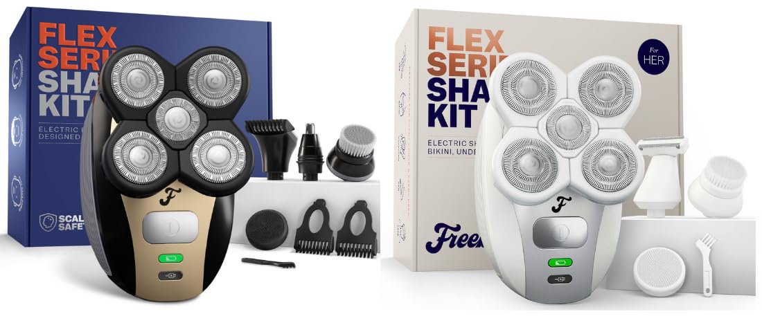 Freebird FlexSeries Head & Body Shaver Bundle - Mens & Womens Electric Razors - Cordless Rechargeable Wet/Dry Waterproof Shavers for Head, Legs, Body, Sensitive Skin & Private Area Trimming