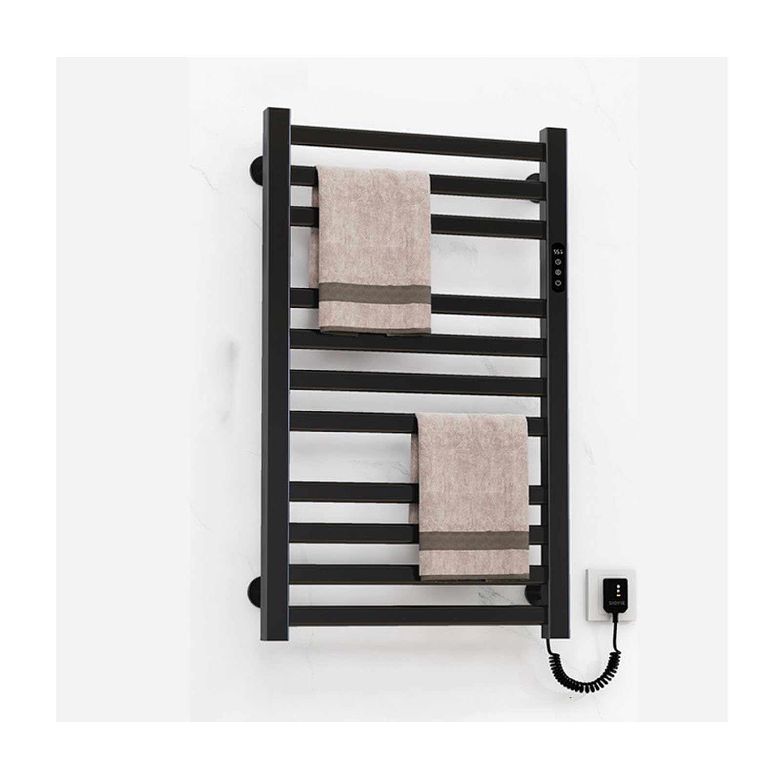 Generico Scaldasalviette a Parete, Scaldasalviette a Parete, Scaldasalviette per Bagno con Timer Touch Screen Intelligente, Portasciugamani riscaldati a 11 Barre, Bianco, Linea Sinistra