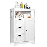JupiterForce Bathroom Floor Cabinet, Wooden Storage Organizer with 3 Drawers, Freestanding Space Saver with Adjustable Shelves for Living Room, Kitchen, Bathroom, White