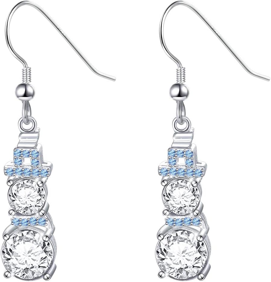 Yearace Snowman Snowflake Jewelry Set 925 Sterling Silver Christmas Dangle Drop Earrings and Necklace - Winter Holiday Xmas Jewelry Gifts for Women