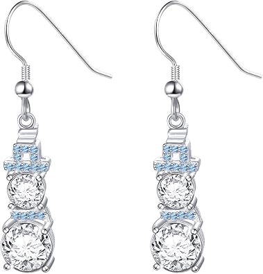 Yearace Snowman Snowflake Jewelry Set 925 Sterling Silver Christmas Dangle Drop Earrings and Necklace - Winter Holiday Xmas Jewelry Gifts for Women