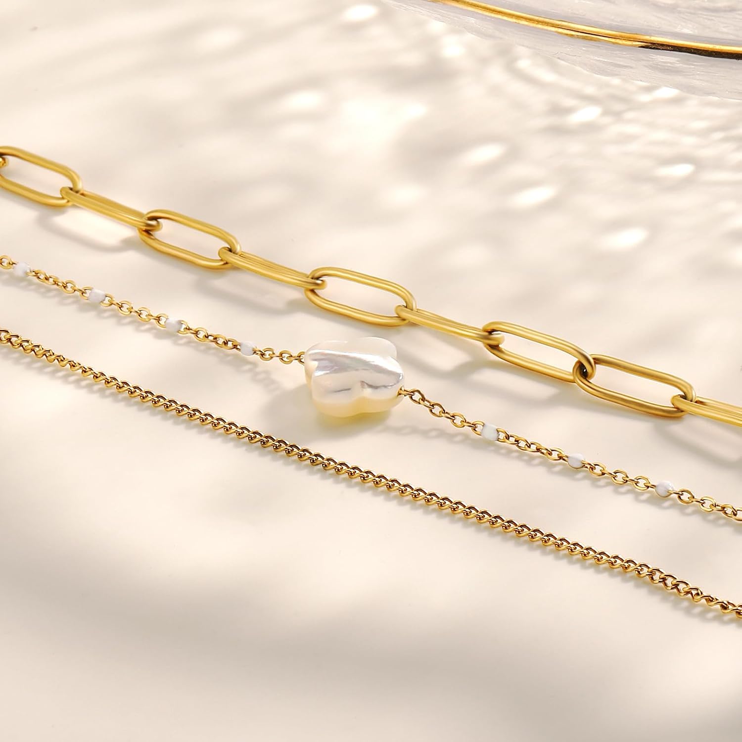 Dainty Four Leaf Clover Bracelet for Women 18K Gold Plated Stainless Steel Lucky Clover Link Bracelets Wrist Jewelry for Women - Image 2