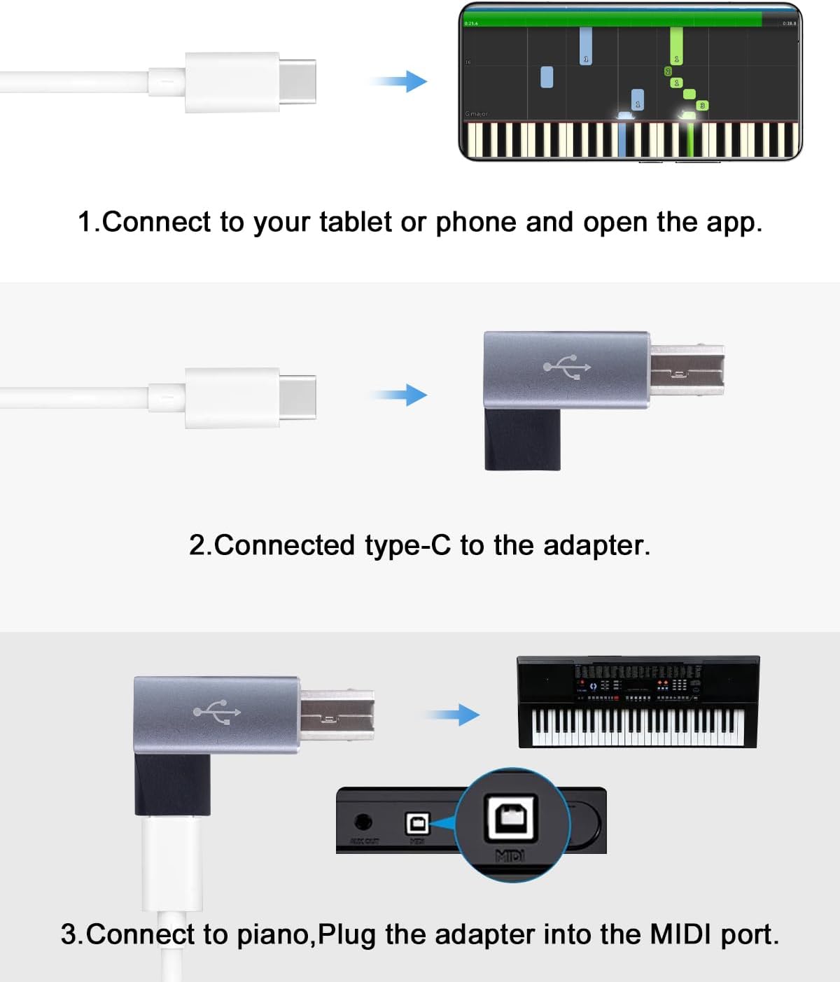 Danfetsoy USB C Female to USB B Male 90 Degree Adapter, Type C Female to Type B 90 Degree Adapter Suitable for Printer, Electric Piano, Laptops, etc (2pack, Grey)