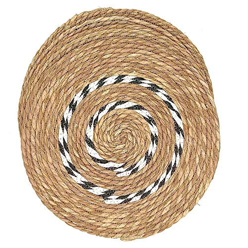 Indigo Outpost Round Woven Placemats Set Of 4, Washable Heat Resistant Boho Eco-Friendly Seagrass Cotton Blend, Centerpiece Table Decorations (Black/White, 15In) #TOP5